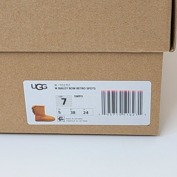 NIB UGG Bailey Bow Retro Spots Boots Sweet Potato Womens 7 - Picture 13 of 15